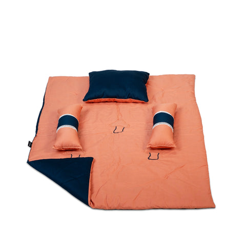 Adorables Quilt-M | Turquoise Blue & Peach | Cotton with Recron Sheet | Embroidery Work | Includes Side and Neck Pillows