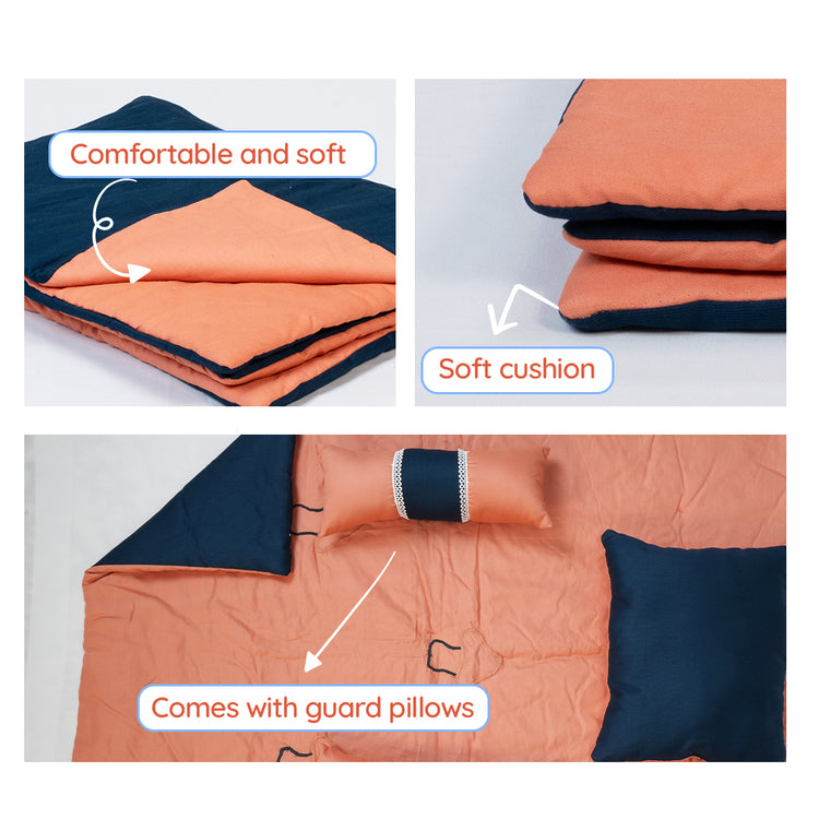 Adorables Quilt-M | Turquoise Blue & Peach | Cotton with Recron Sheet | Embroidery Work | Includes Side and Neck Pillows