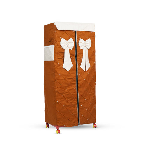 Adorables Cupboard – Coffee & Off White | Bow & Pearls Work | Side Pockets | Lace Detailing