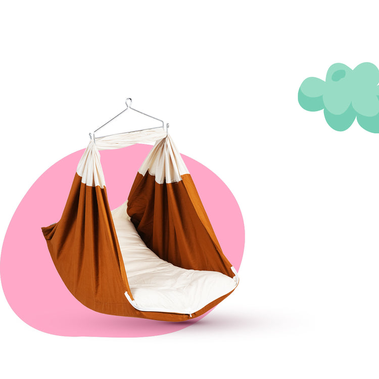 Adorables Bed Cradle | Coffee & Off White | Cotton with Recron | Flower Embroidery | Includes Star Hangings and Removable Net