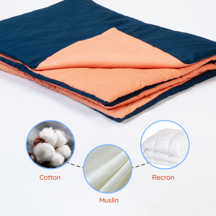 Adorables Quilt-M | Turquoise Blue & Peach | Cotton with Recron Sheet | Embroidery Work | Includes Side and Neck Pillows
