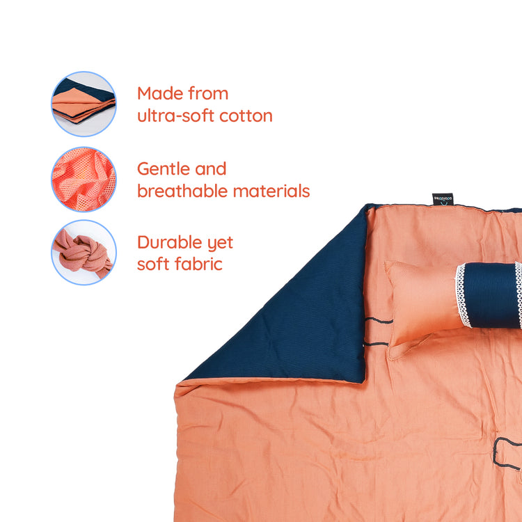 Adorables Quilt-M | Turquoise Blue & Peach | Cotton with Recron Sheet | Embroidery Work | Includes Side and Neck Pillows