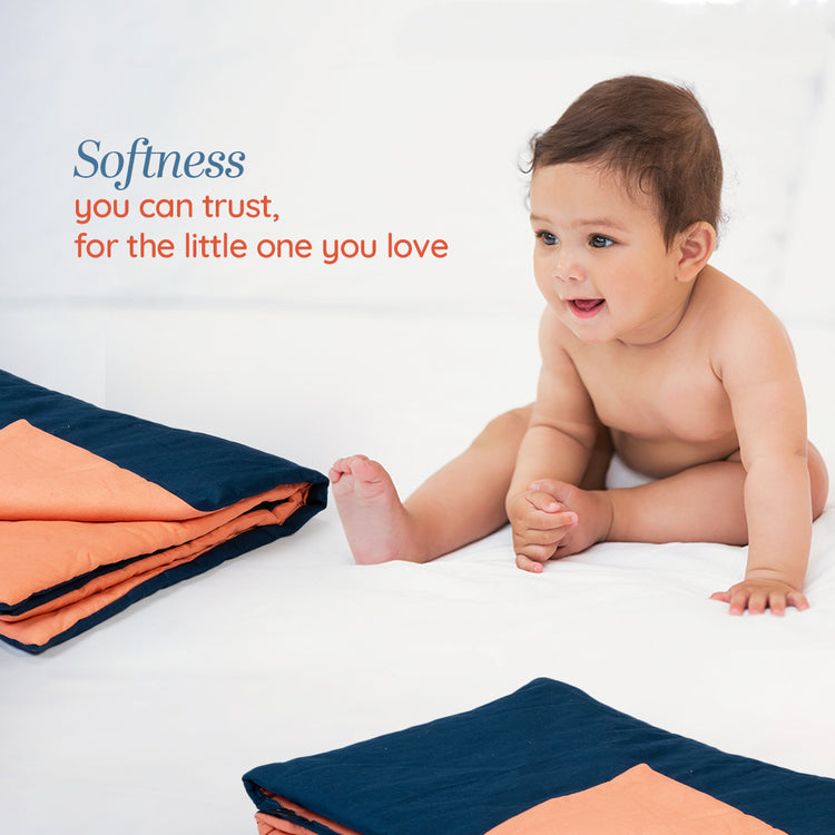 Adorables Quilt-M | Turquoise Blue & Peach | Cotton with Recron Sheet | Embroidery Work | Includes Side and Neck Pillows