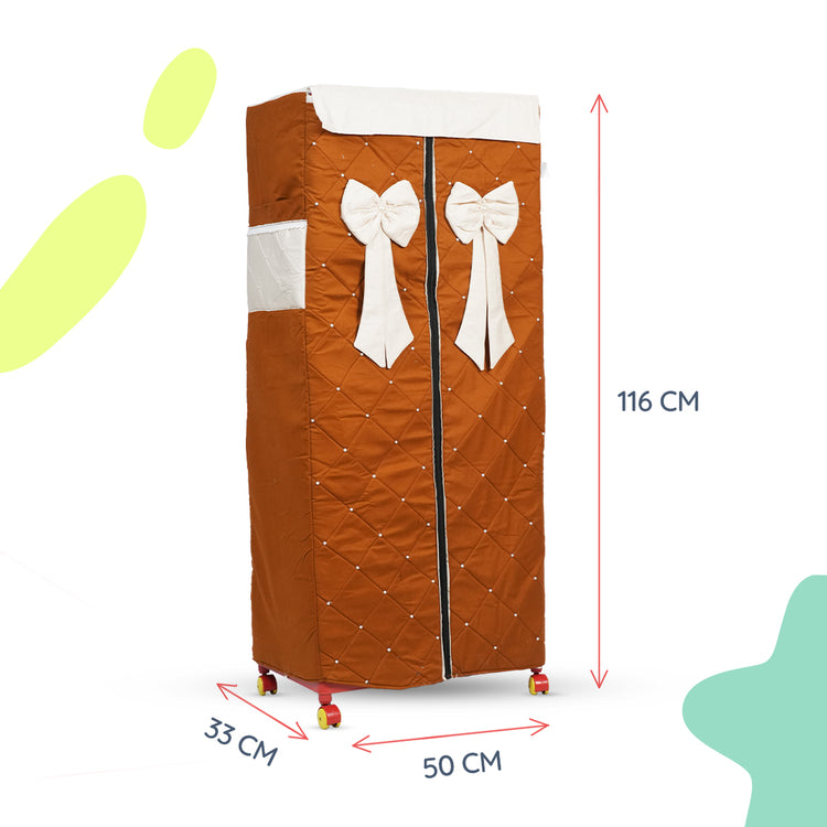 Adorables Cupboard – Coffee & Off White | Bow & Pearls Work | Side Pockets | Lace Detailing
