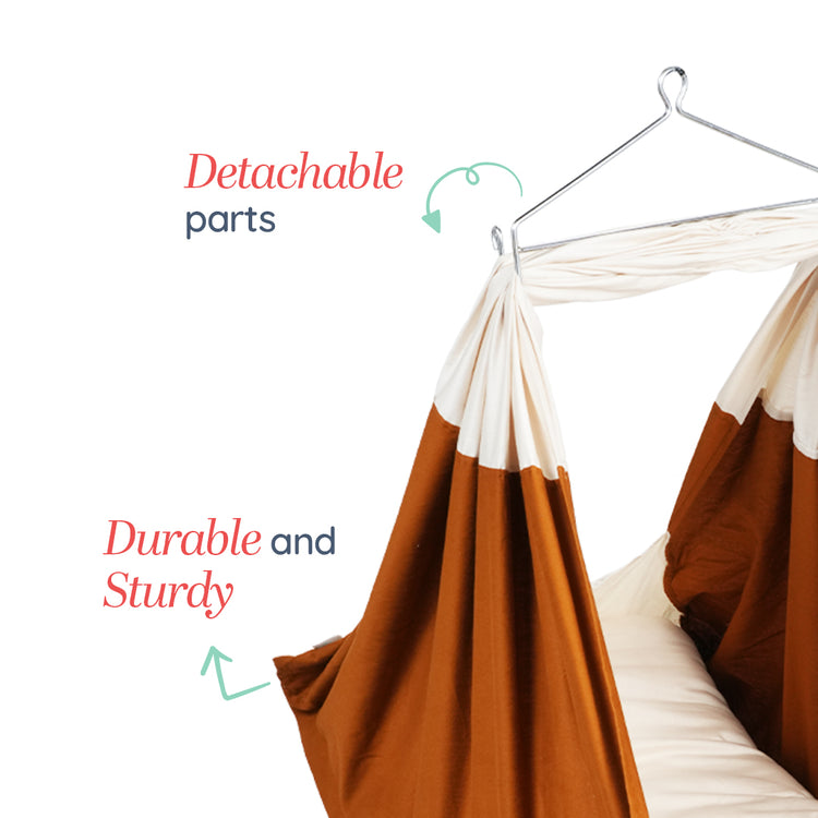 Adorables Bed Cradle | Coffee & Off White | Cotton with Recron | Flower Embroidery | Includes Star Hangings and Removable Net