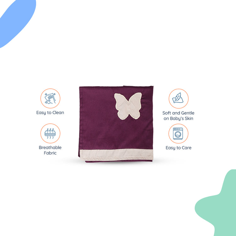 Adorables Bedsheet – Double | Purple & Beige | Butterfly Embroidery | Premium Cotton
