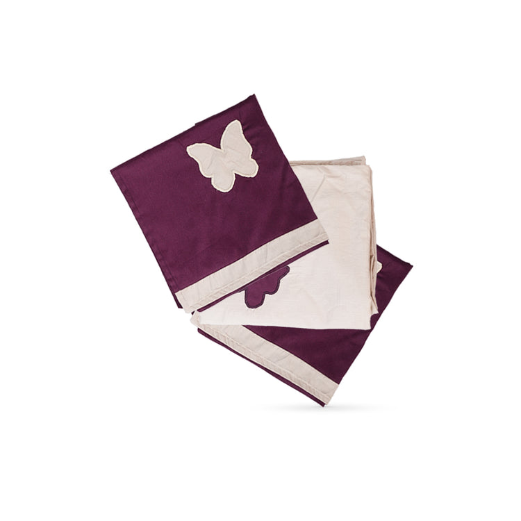 Adorables Bedsheet – Double | Purple & Beige | Butterfly Embroidery | Premium Cotton