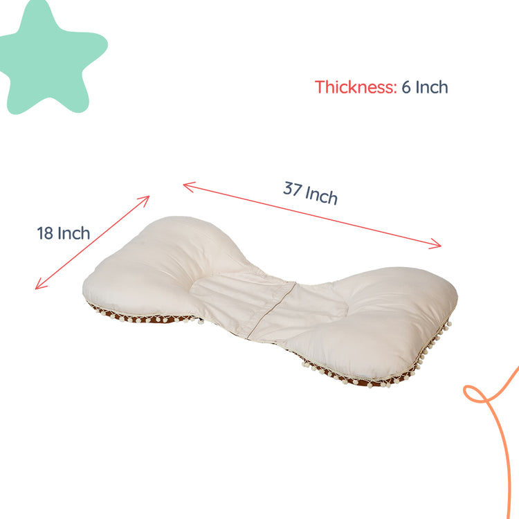 Adorables Pregnancy Pillow-(Small) | Coffee & Off White | Pompom Lace Design | Full Body Support for Expecting Mothers