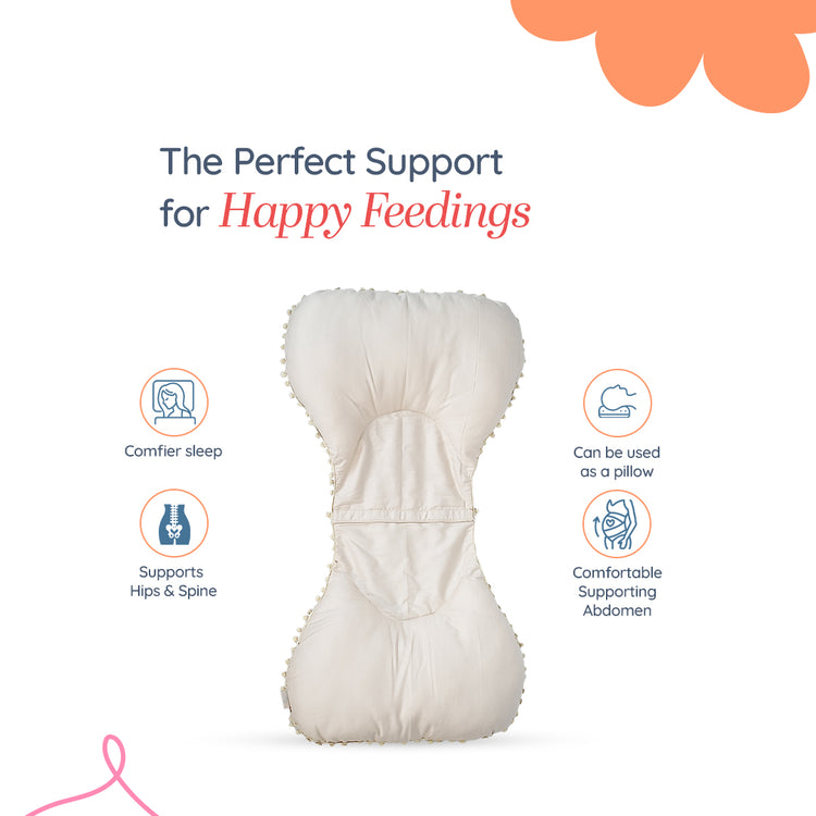 Adorables Pregnancy Pillow-(Small) | Coffee & Off White | Pompom Lace Design | Full Body Support for Expecting Mothers