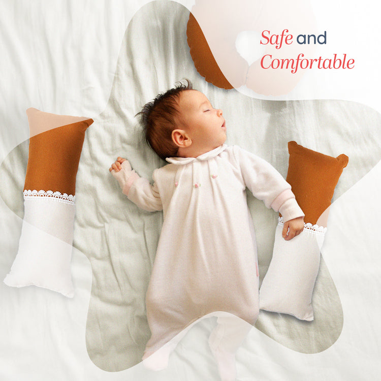Adorables Pillow Set – Coffee & Off White | Cotton Comfort with Lace Design | Includes Side & Neck Pillows
