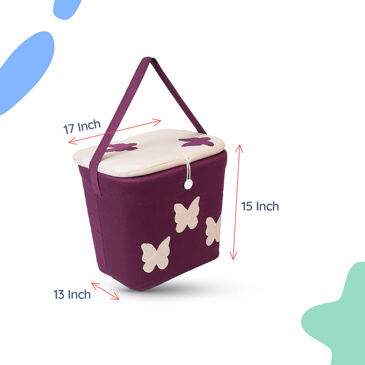 Adorables Baby Basket (Large) | Lightweight Storage | Purple & Beige Butterfly Design | Organizer for Baby Essentials