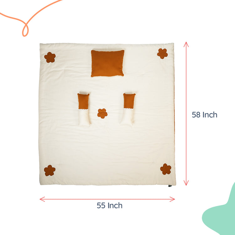 Adorables Quilt-L | Coffee & Off White | Cotton & Recron Sheet | Includes Side & Neck Pillows