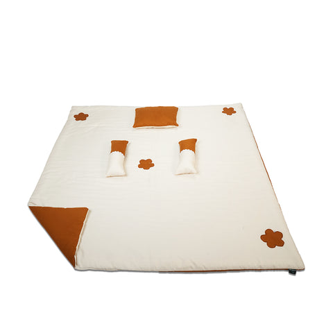Adorables Quilt-L | Coffee & Off White | Cotton & Recron Sheet | Includes Side & Neck Pillows