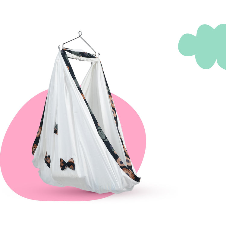 Adorables Cradle Set | Black & Beige | Cotton with Net | Elegant & Secure Sleeping Space