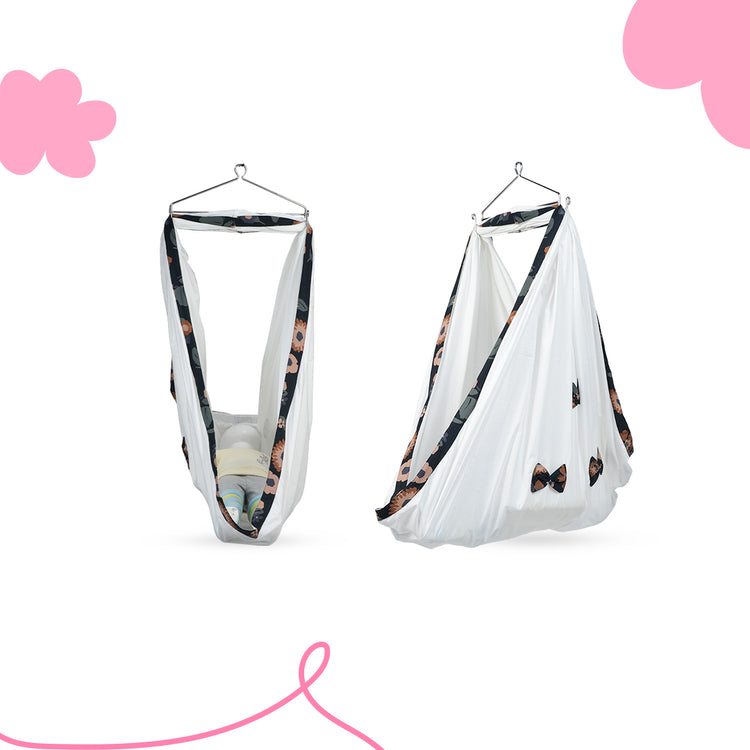 Adorables Cradle Set | Black & Beige | Cotton with Net | Elegant & Secure Sleeping Space