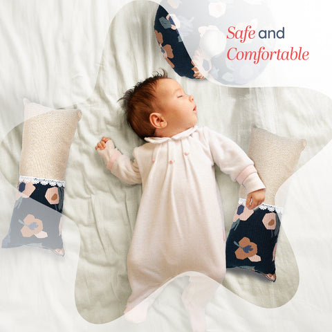 Adorables Pillow Set – Black & Beige | Flower Print with Lace Design | Includes Side & Neck Pillows