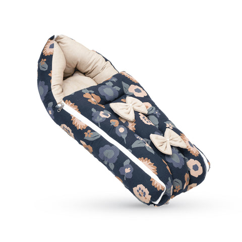 Adorables Baby Sleeping Bag | Black & Beige | Floral Print & Bow Work | Cotton & Recron 1st Quality