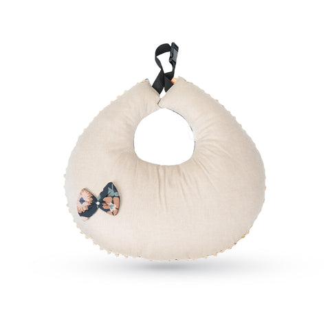 Adorables Feeding Pillow | Black & Beige | Floral Print with Pompom Lace & Bow Work | Cotton with Recron Filling