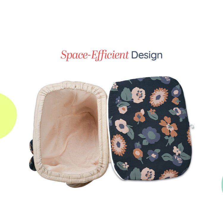 Adorables Baby Basket (Large) | Lightweight Storage | Black & Beige Floral Design | Organizer for Baby Essentials
