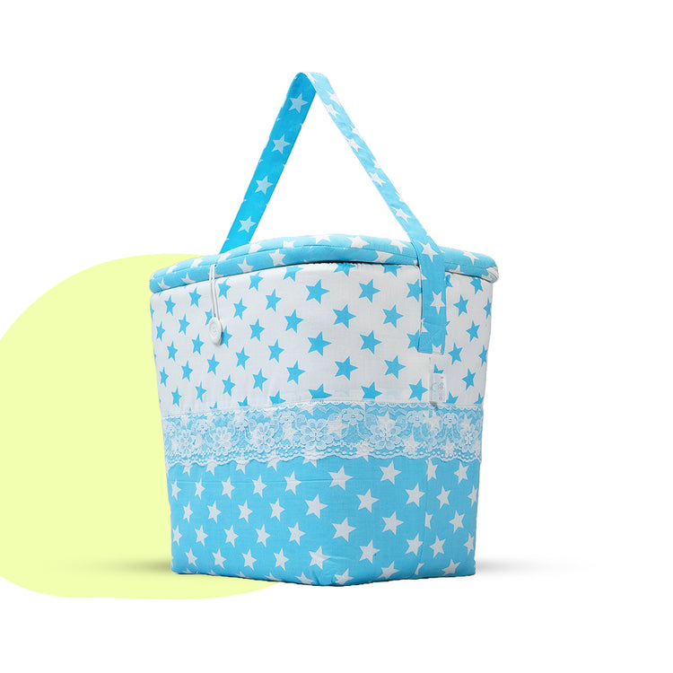 Adorables Baby Basket (Large) | Lightweight Storage | Sky Blue & White Star Design | Organizer for Baby Essentials