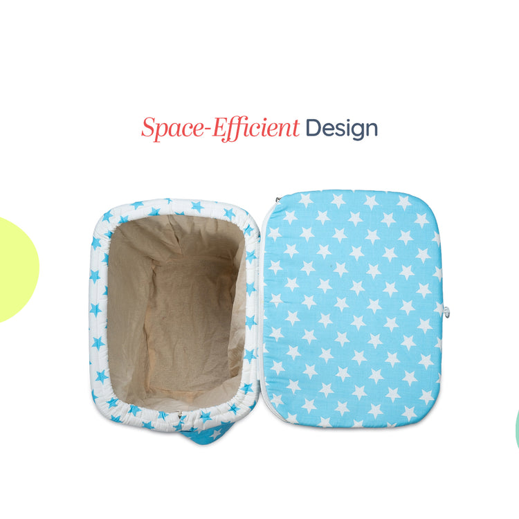 Adorables Baby Basket (Large) | Lightweight Storage | Sky Blue & White Star Design | Organizer for Baby Essentials