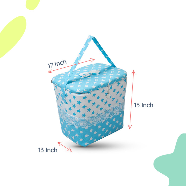 Adorables Baby Basket (Large) | Lightweight Storage | Sky Blue & White Star Design | Organizer for Baby Essentials