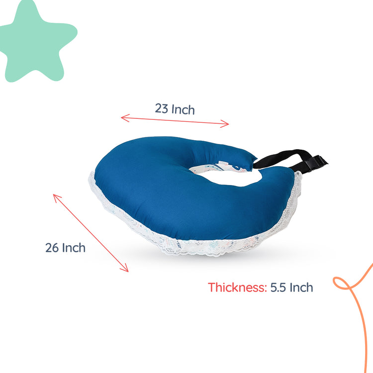 Adorables Feeding Pillow | Royal Blue & White | Rainbow Print with Lace Design | Cotton with Recron Filling