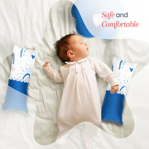 Adorables Pillow Set – Royal Blue & White | Rainbow Print with Lace Design | Includes Side & Neck Pillows