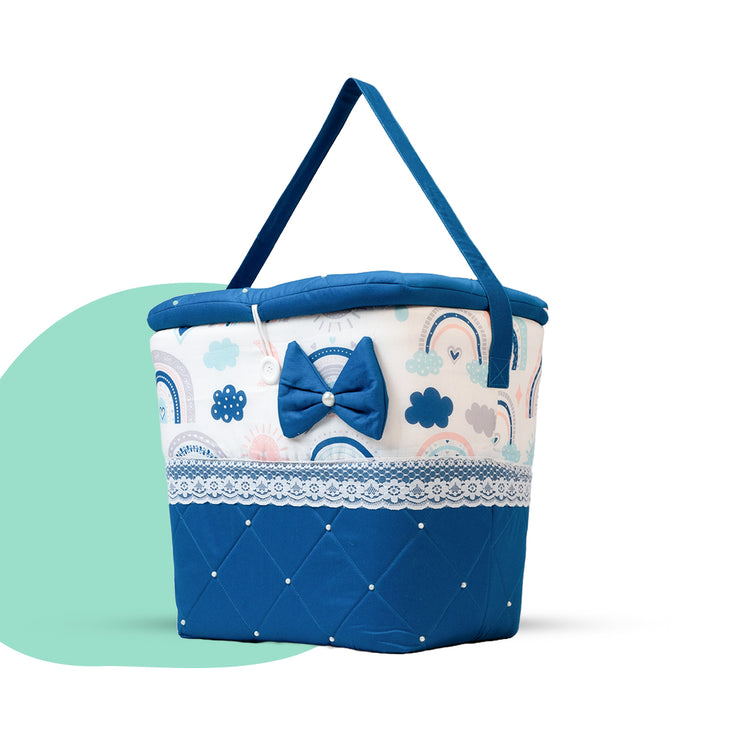 Adorables Baby Basket (Large) | Lightweight Storage | Royal Blue & White Rainbow Design | Organizer for Baby Essentials
