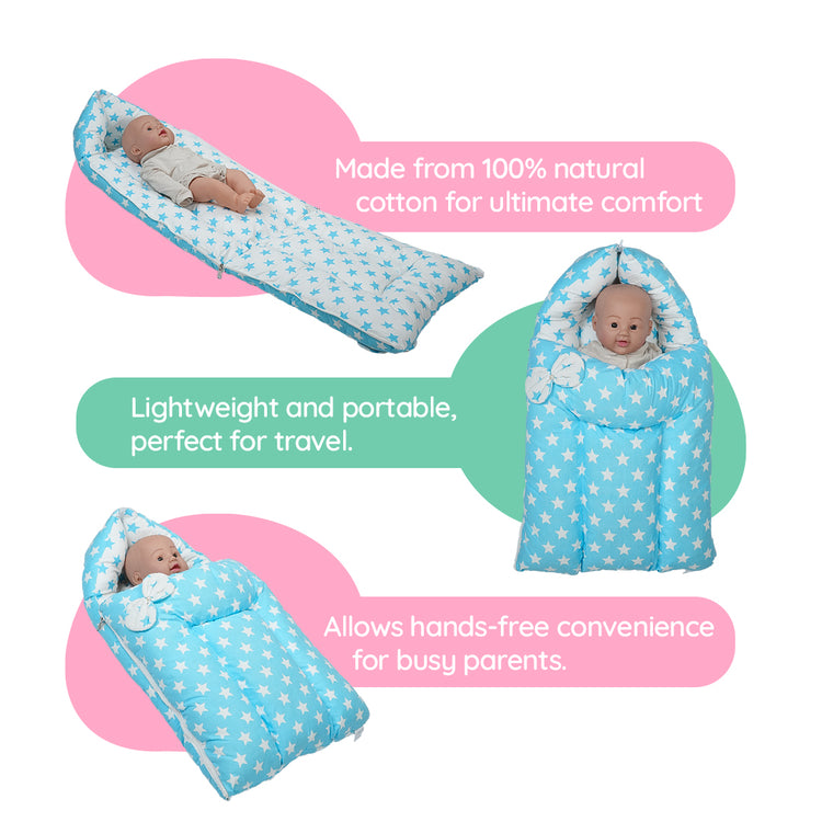 Adorables Baby Holder | Sky Blue & White | Star Print & Bow Work | Cotton & Recron