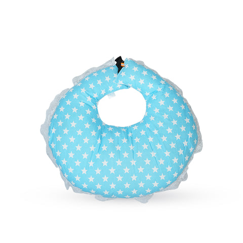 Adorables Feeding Pillow | Sky Blue & White | Star Print with Lace Design | Cotton with Recron Filling