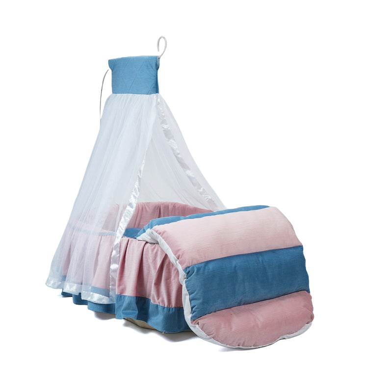 Adorables Canopy Bed | Dusted Pink & Dusted Blue | Metal & Cotton | Lace Design | Includes Side and Neck Pillows