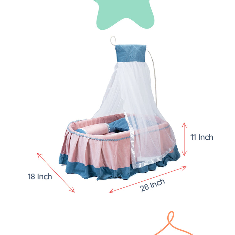 Adorables Canopy Bed | Dusted Pink & Dusted Blue | Metal & Cotton | Lace Design | Includes Side and Neck Pillows