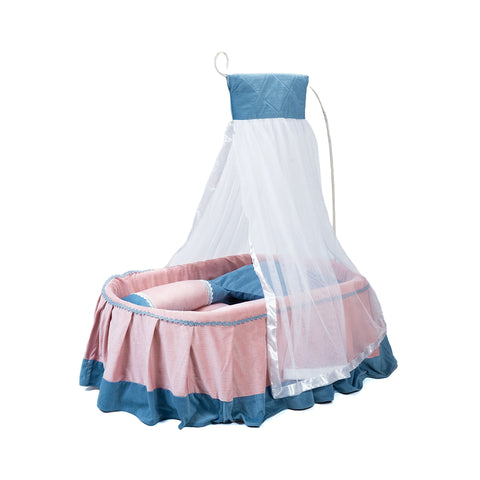 Adorables Canopy Bed | Dusted Pink & Dusted Blue | Metal & Cotton | Lace Design | Includes Side and Neck Pillows