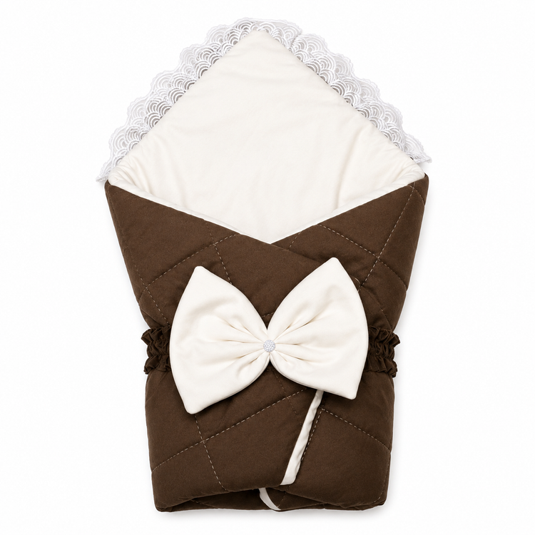 Adorables Receiving Blanket | Chocolate Brown and Off White | Rexin and Cotton with Recron Sheet | Soft & Elegant Swaddle