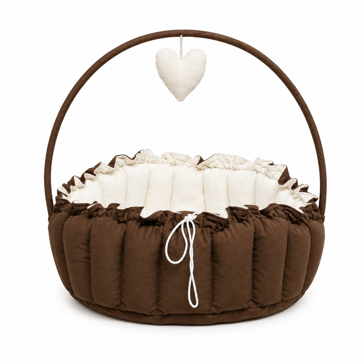 Adorables Baby Bed for Newborn | Oval Bed | Chocolate Brown & Off White | Rexin, Cotton & Recron | With Removable Net