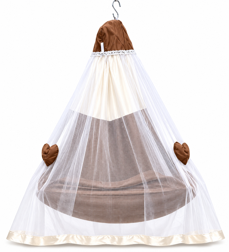 Adorables Baby Cradle for Newborn | Bed Cradle Set | Chocolate Brown | Rexin & Cotton with Recron Filling | Includes Net & Star Hangings