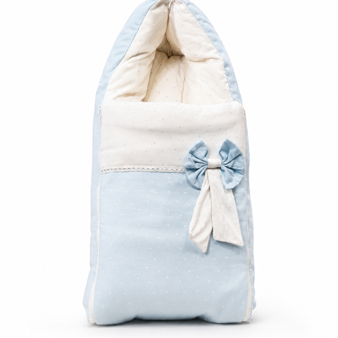 Adorables Baby Sleeping Bag | Twinkle Blue & White Star | Star Print, Bow Work & Lace Design | Cotton & Recron
