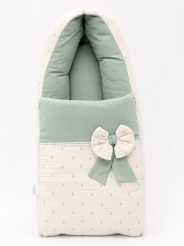 Adorables Baby Sleeping Bag | Rainbow Charm & Green | Cute Rainbow Print, Bow Work & Lace Design | Cotton & Recron