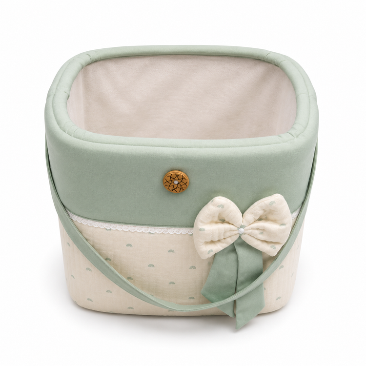 Adorables Baby Storage Basket for Newborn | Large Basket | Rainbow Charm & Green | Quilted Cotton | Organizer for Baby Essentials