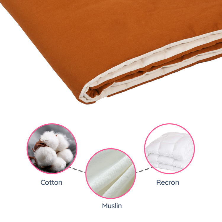 Adorables Quilt-M | Coffee & Off White | Cotton & Recron Sheet | Includes Side & Neck Pillows