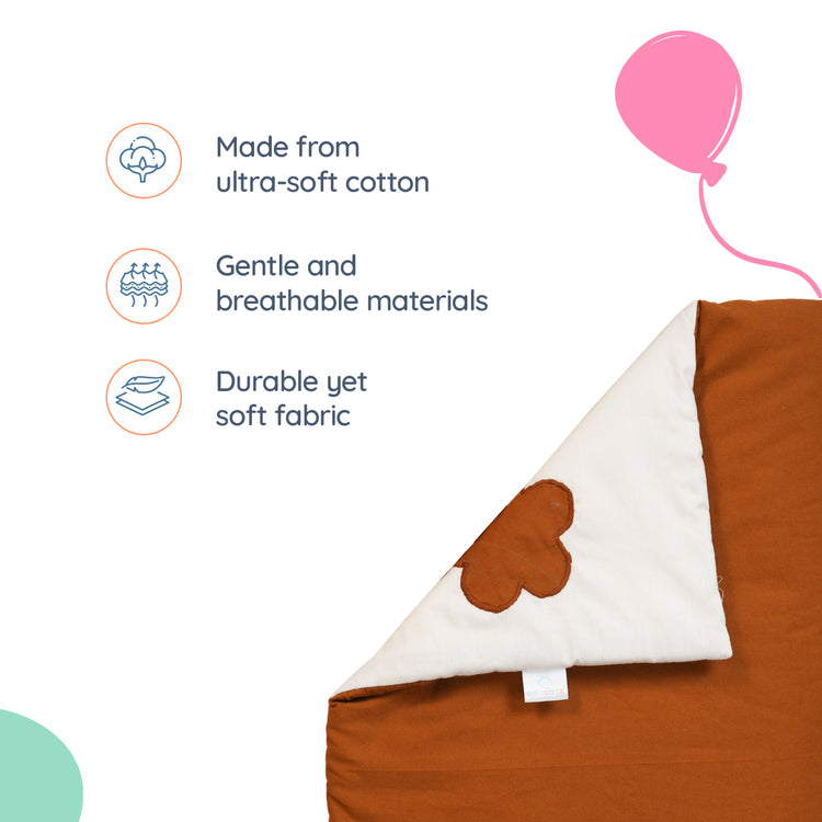 Adorables Quilt-M | Coffee & Off White | Cotton & Recron Sheet | Includes Side & Neck Pillows