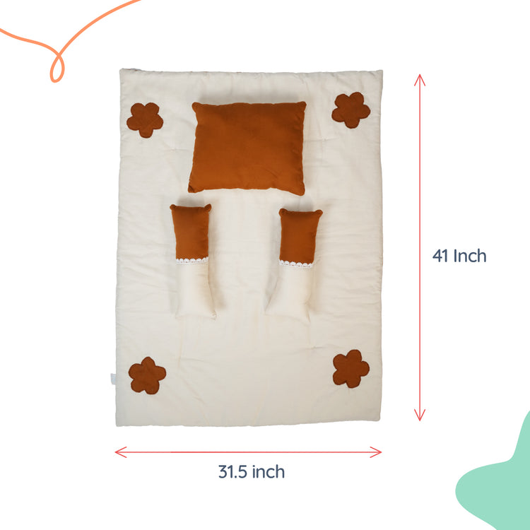 Adorables Quilt-M | Coffee & Off White | Cotton & Recron Sheet | Includes Side & Neck Pillows