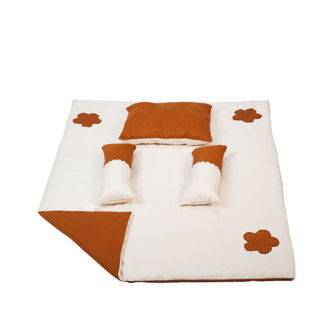 Adorables Quilt-M | Coffee & Off White | Cotton & Recron Sheet | Includes Side & Neck Pillows