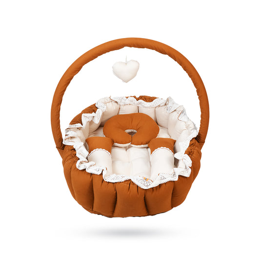 Adorables Oval Bed | Coffee & Off White | Hanging Pillow with Lace Design and Removable Net