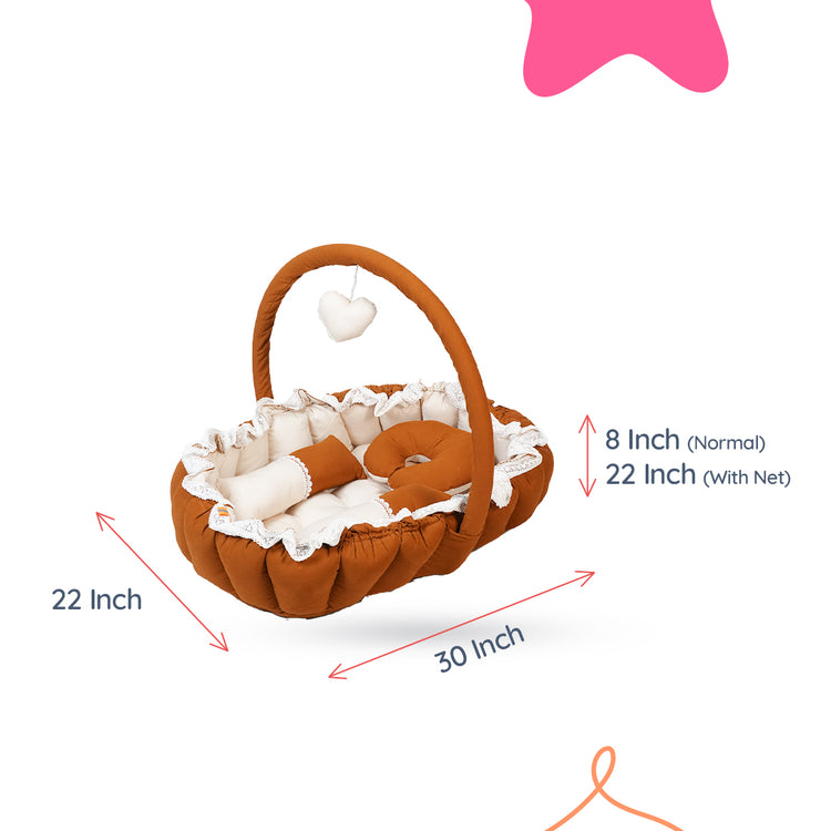 Adorables Oval Bed | Coffee & Off White | Hanging Pillow with Lace Design and Removable Net
