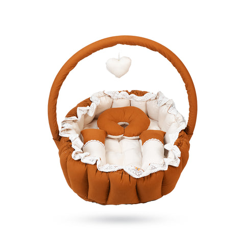 Adorables Oval Bed | Coffee & Off White | Hanging Pillow with Lace Design and Removable Net