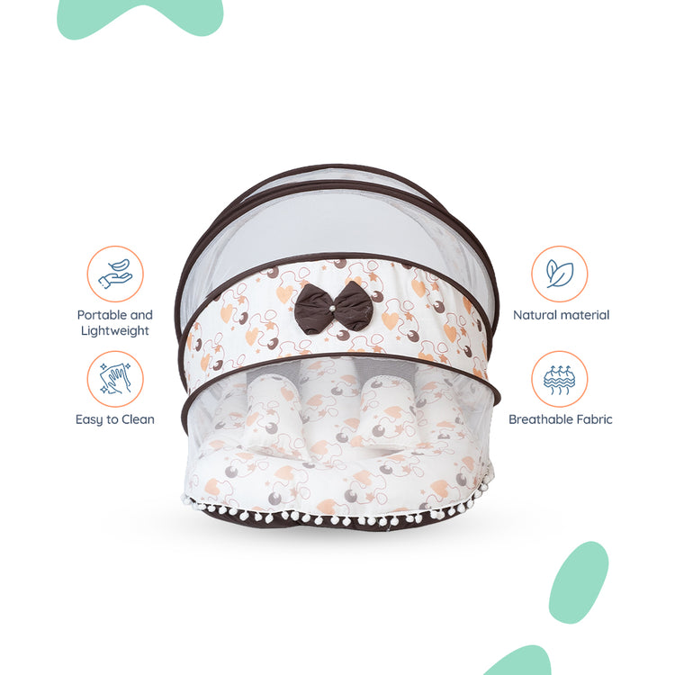 Adorables Hospital Bed | Coffee & White | Heart Print, Bow Work with Lace Design | Cotton with Recron Filling