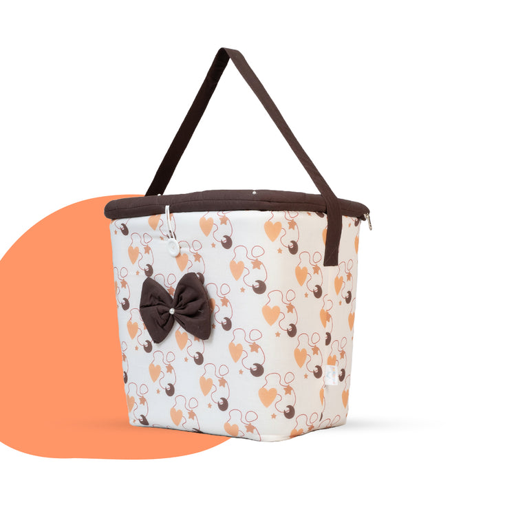 Adorables Baby Basket (Large) | Lightweight Storage | Coffee & White Heart Design | Organizer for Baby Essentials