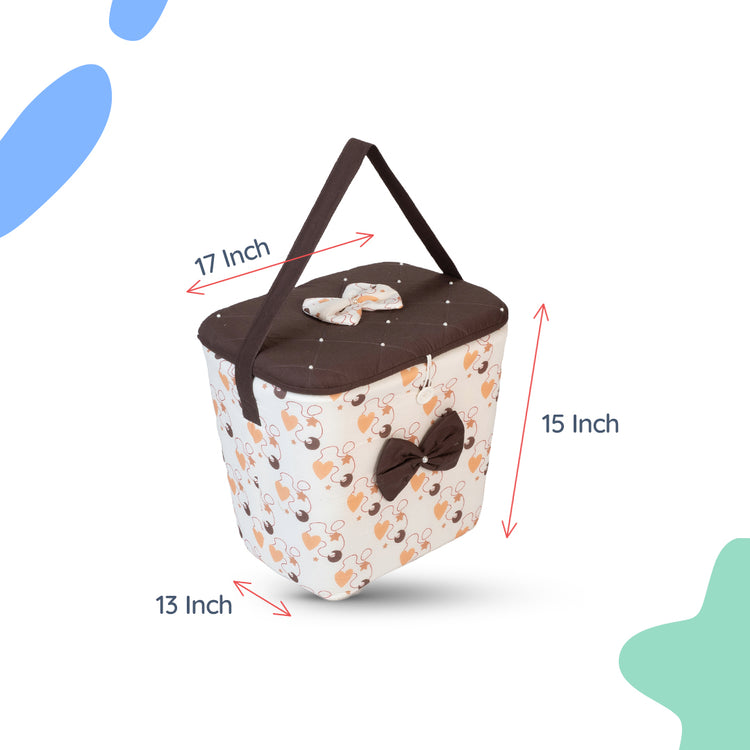 Adorables Baby Basket (Large) | Lightweight Storage | Coffee & White Heart Design | Organizer for Baby Essentials